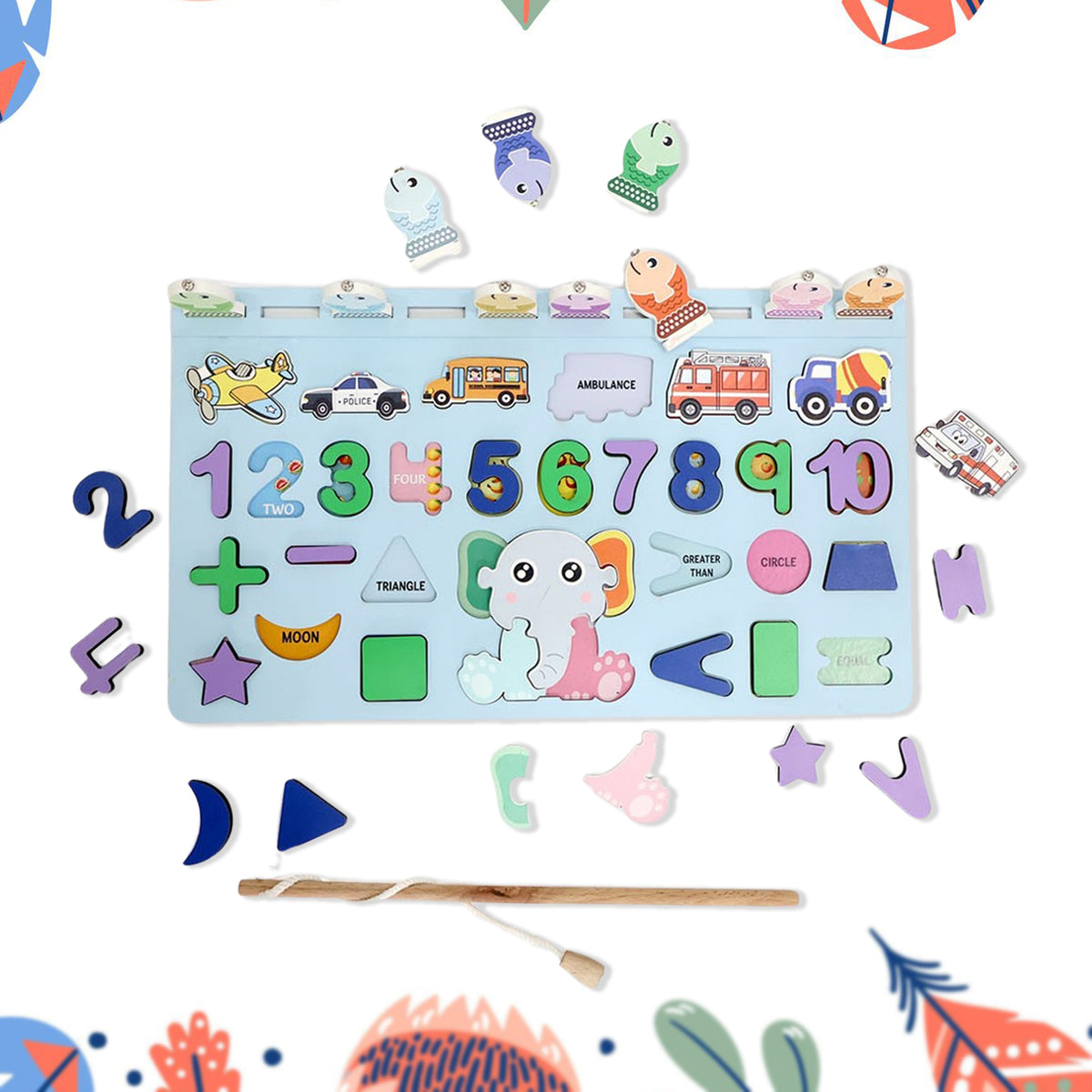 Wooden Number Puzzle Match Board And Magnetic Rod