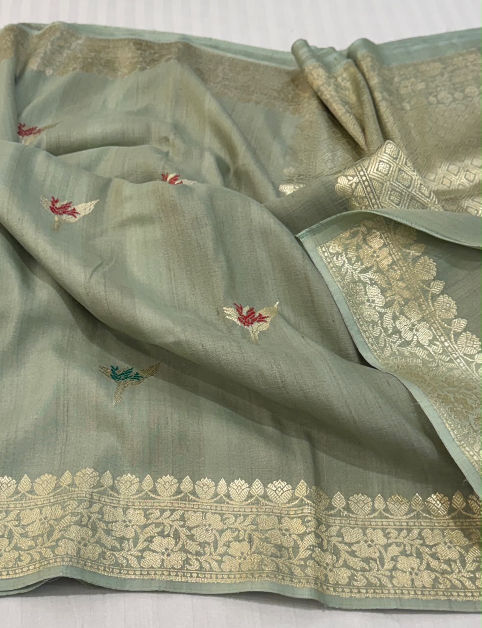 Handloom Banarasi Tussar Georgette Silk Saree – Sea Green