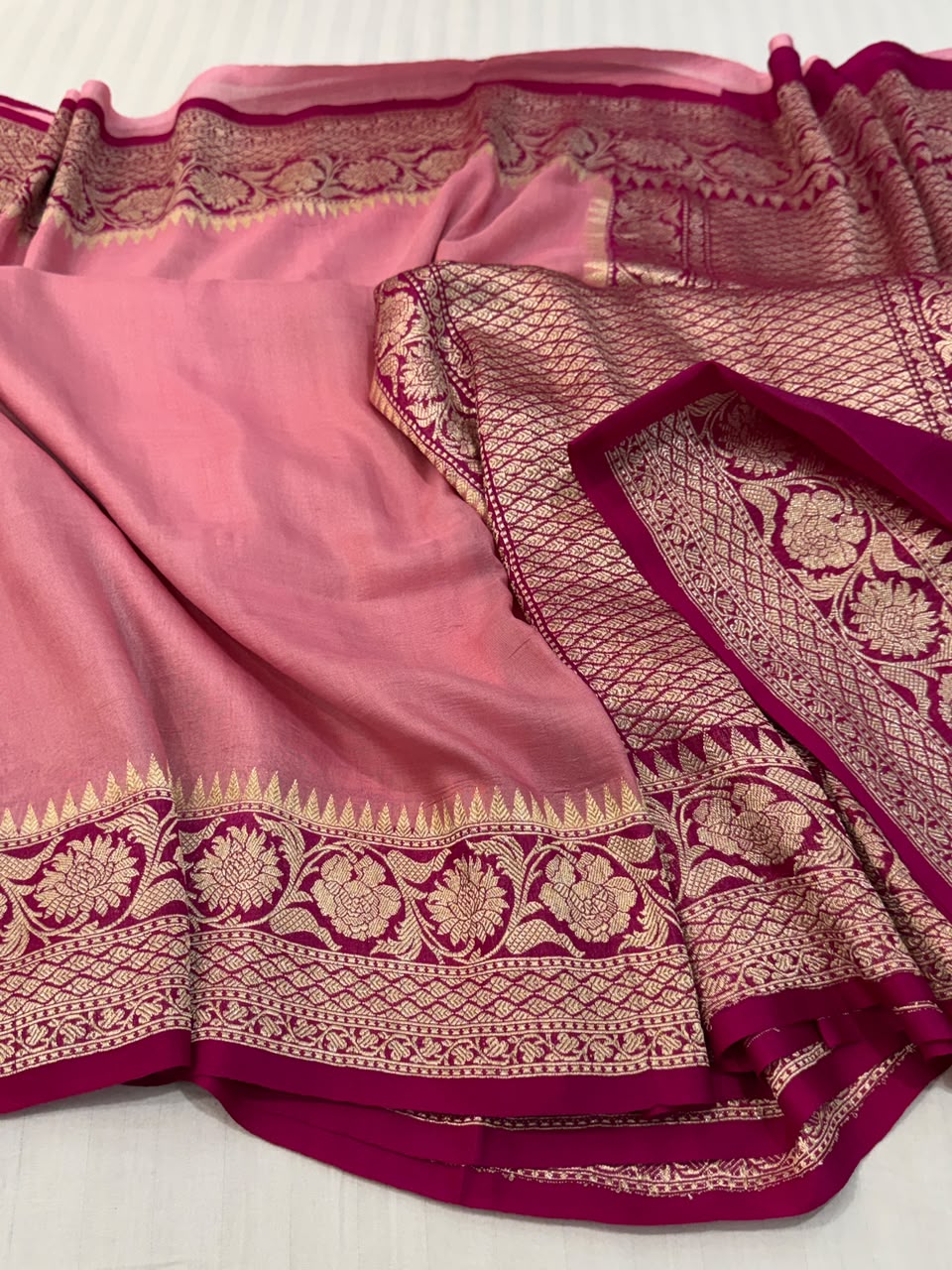 Handloom Banarasi Tussar Georgette Silk Saree – Baby Pink