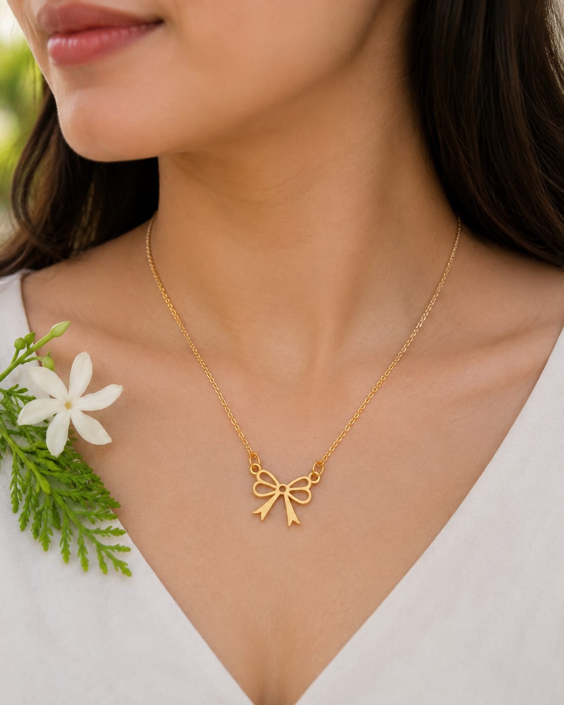 Dainty Gold Ribbon Bow Pendant Necklace - Minimalist Everyday Elegance