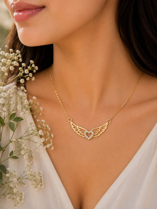 Heart Wings Gold Charm Necklace - Heavenly Love & Protection