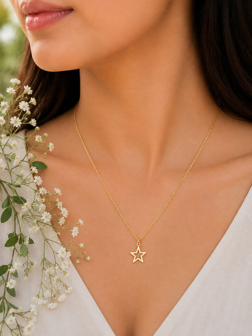 North Star Gold Outline Pendant Necklace - Celestial Guidance & Cosmic Glow
