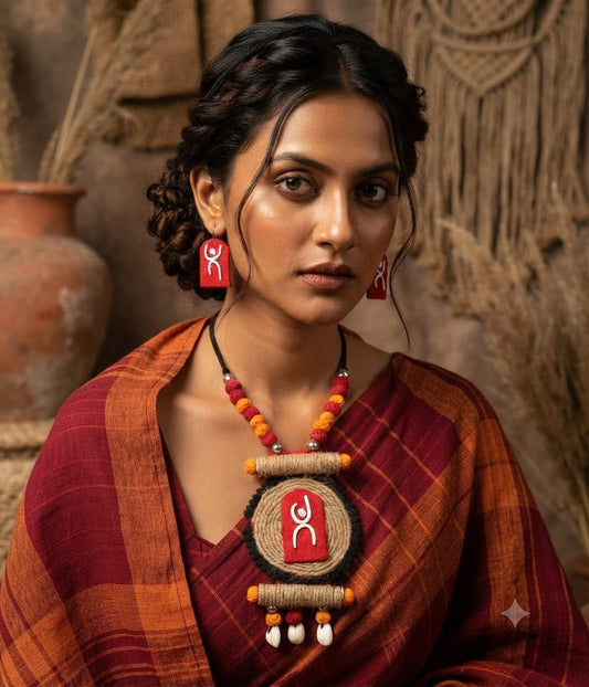 beautiful handmade boho style long necklace set with matching earrings and cowrie shells 
