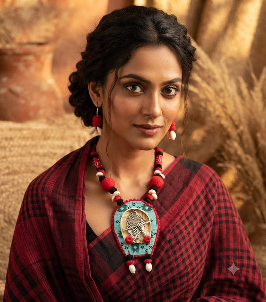 Krishna Theme Boho style Necklace with matching earrings and cowrie shells 