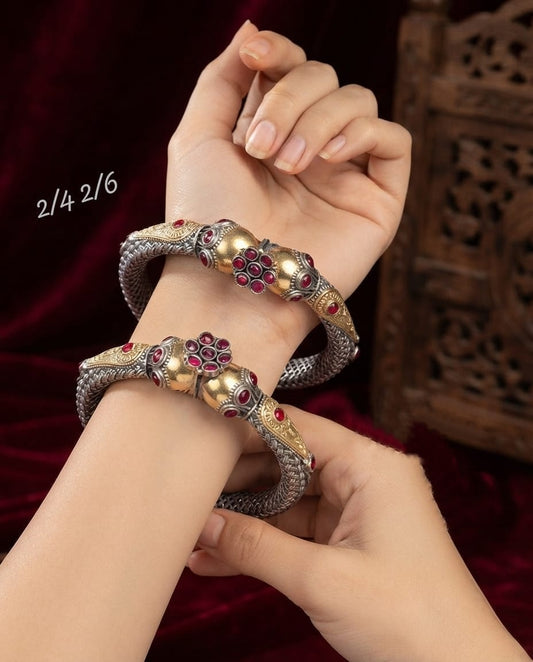 Beautiful Pair Of Premium Openable Bracelet with Ruby Pink Stones