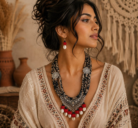 beautiful Silver Red boho style long necklace set
