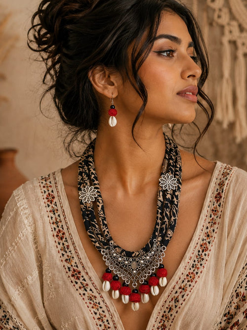 beautiful Silver Red boho style long necklace set