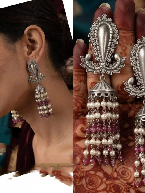Beautifull Amrapali Lighte Weight Designer Earrings with Pearl and Red Beads