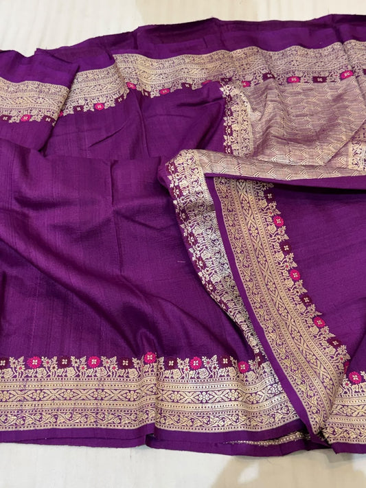 Banarasi Tussar Georgette Saree – Purple & Magenta Border