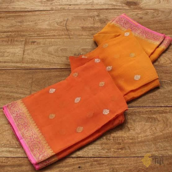 Handloom Banarasi Pure Khaddi Chiffon Saree – Slate Charcoal Grey with Silver Zari Paisley Motifs Border