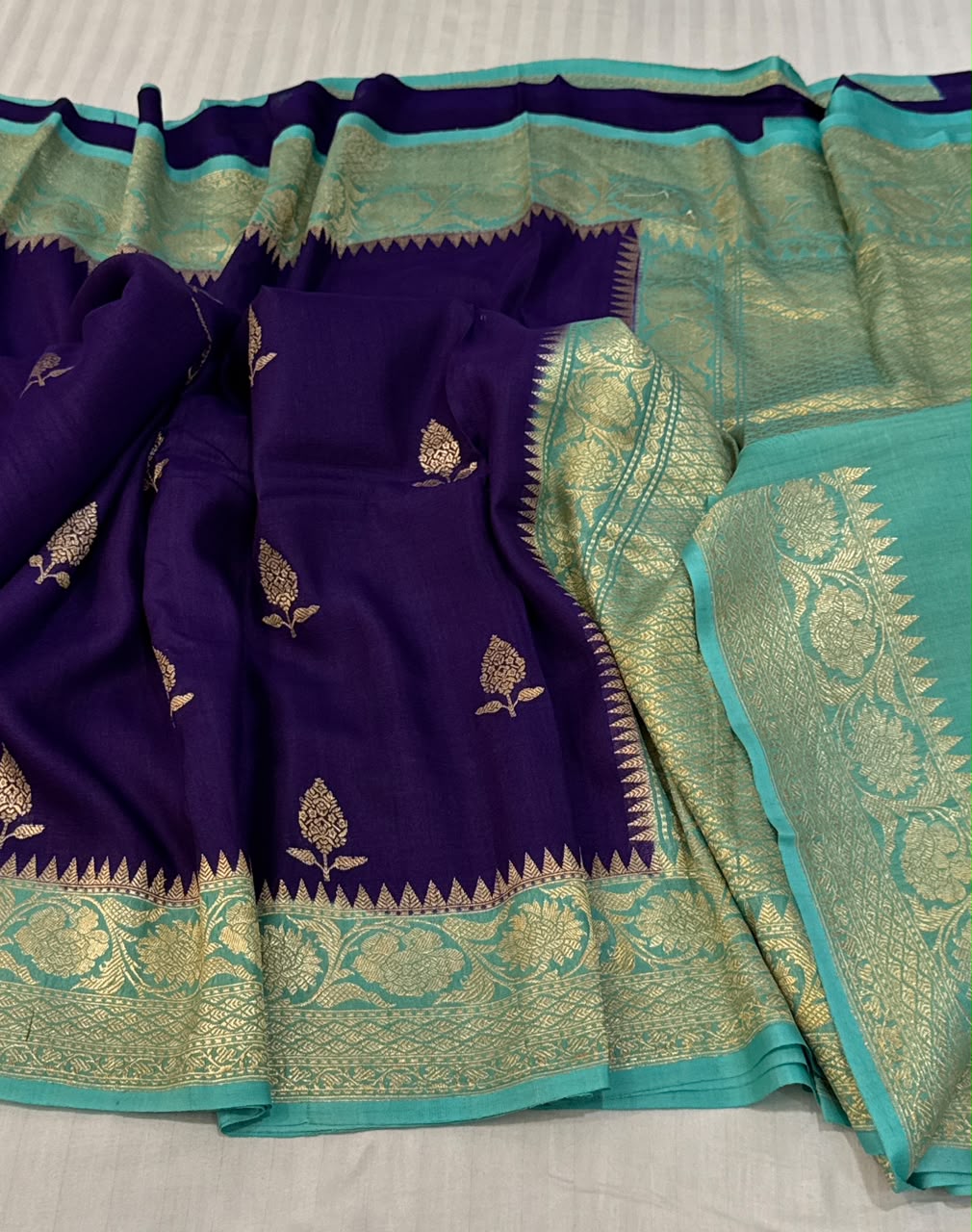 Royal Purple & Sea Green Tussar Georgette Saree with Digital Print