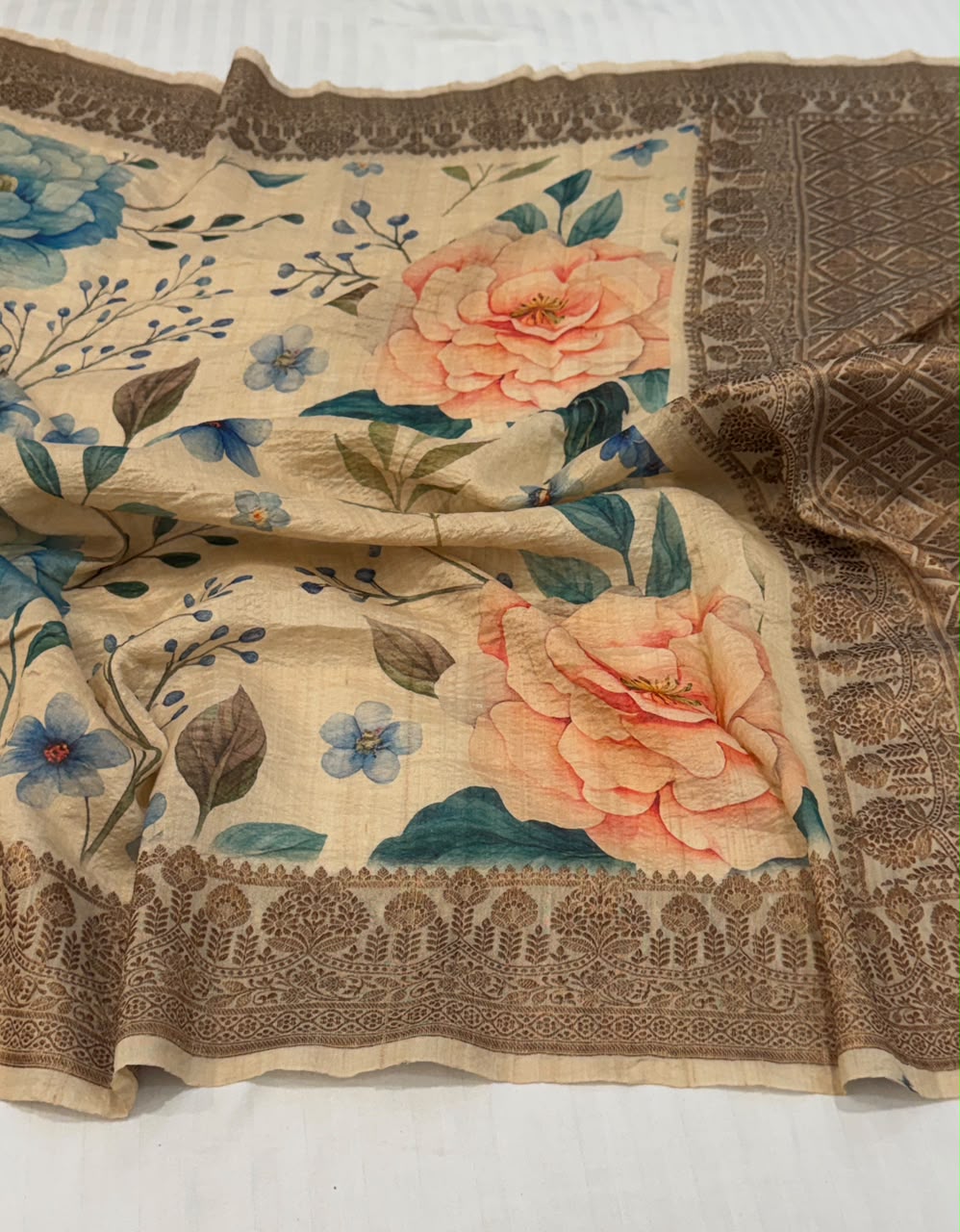 Pure Tussar Silk Handloom Banarasi Saree with Digital Print
