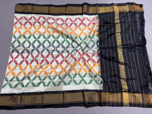 Magenta Handwoven  Ikkat Silk Dupatta with Multicolor Diamond Motifs