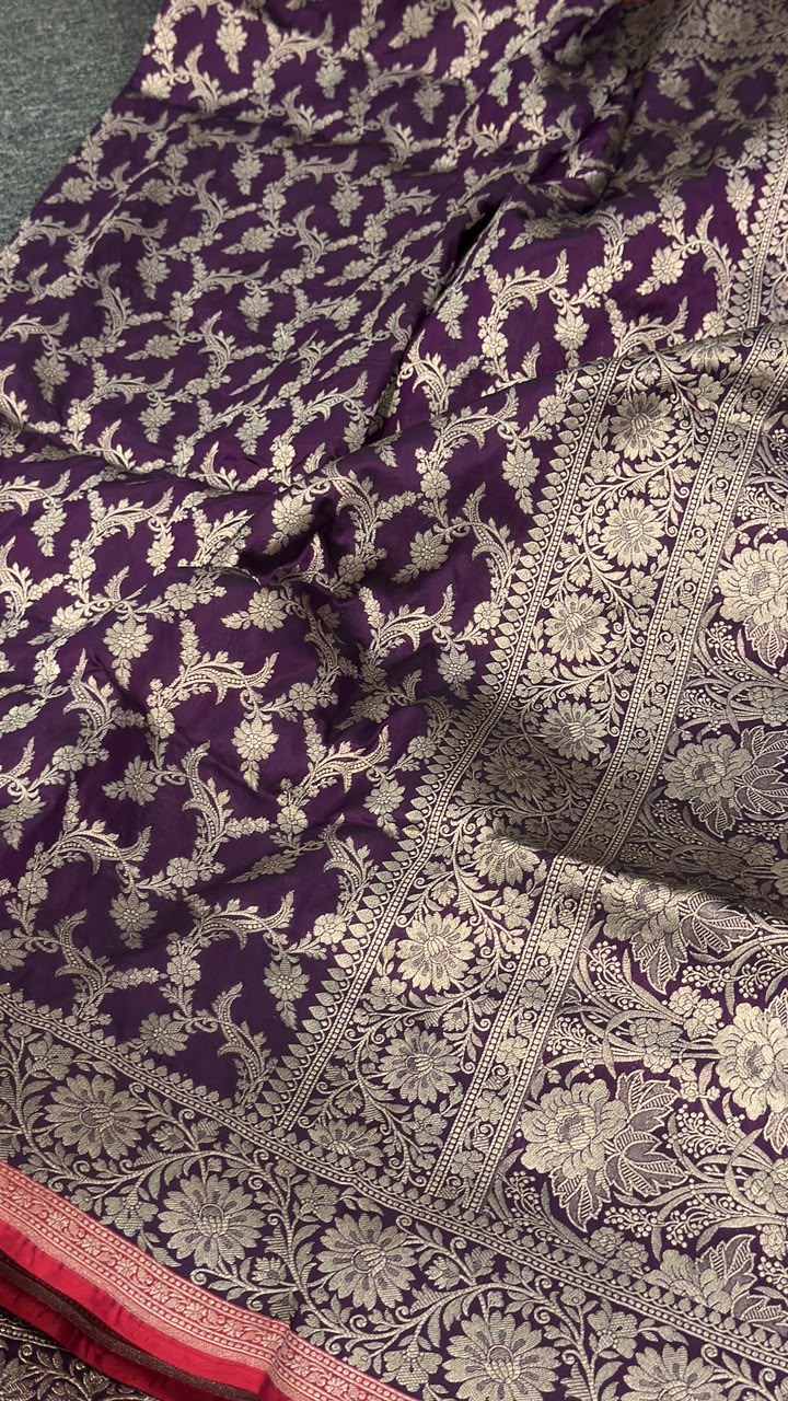 Vine Purple Banarasi Pure Katan Jangla Silk Saree