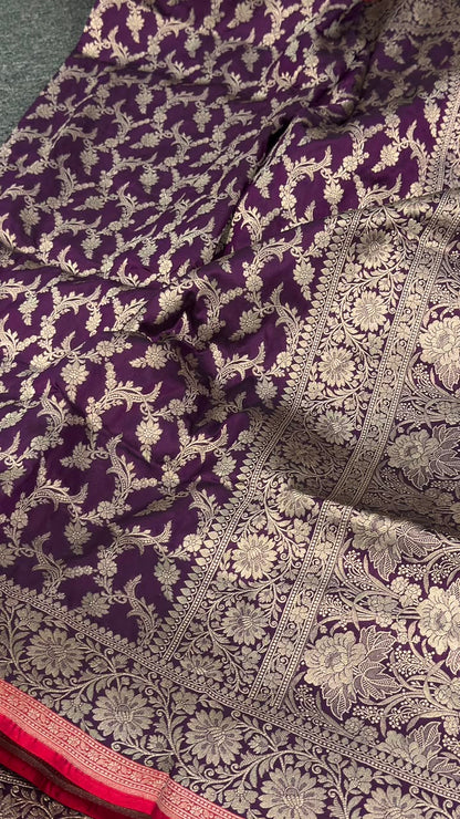 Vine Purple Banarasi Pure Katan Jangla Silk Saree