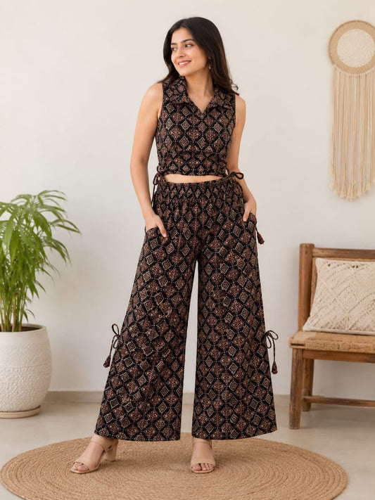 Ajrakh Sleeveless Co-Ord for the Bold Soul Black Print Dress