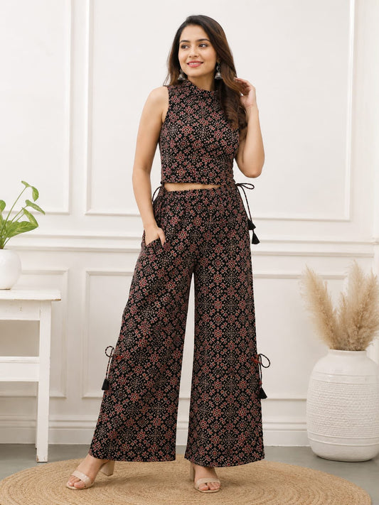 Ajrakh Sleeveless Co-Ord for the Bold Soul Black with Intricate Prints Dress