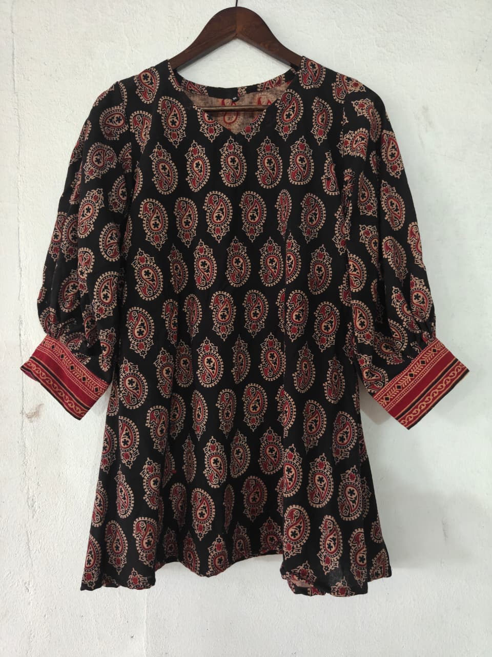 Ajrakh Block Tunic with and in Jet Black & Madder Red Print Dress
