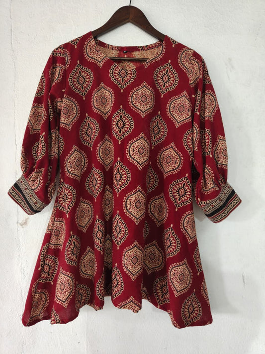 Ajrakh Block with and Medallion in Madder Red Print Dress