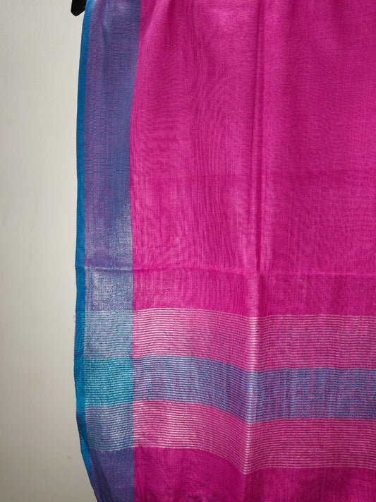 Handloom-Inspired Linen Dupatta with Hot Pink, Silver & Teal Elegance
