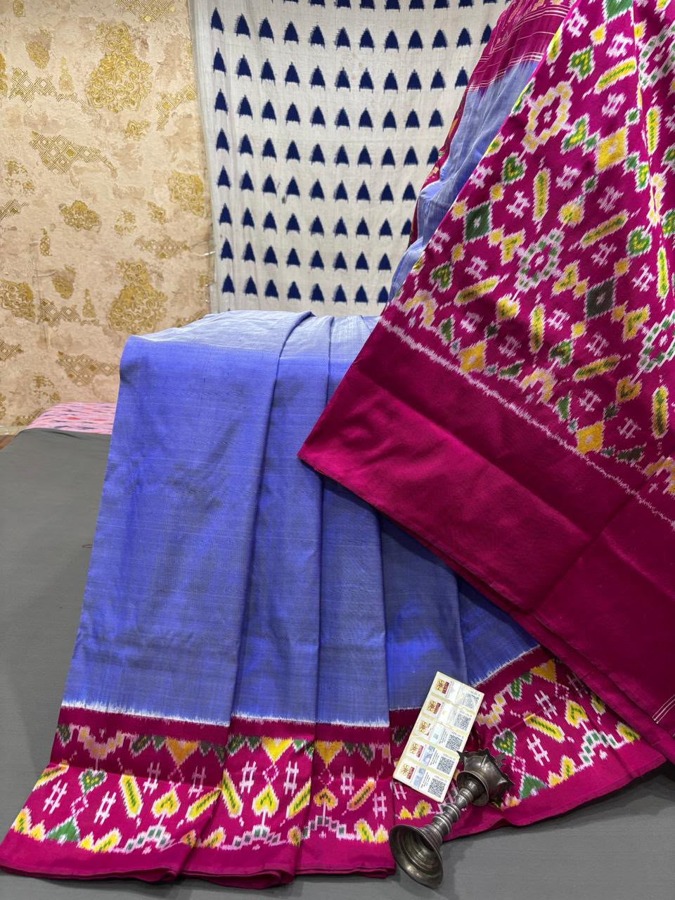 Handloom Ikkat Silk Saree - Lavender & Magenta Pink Floral Patola Motifs
