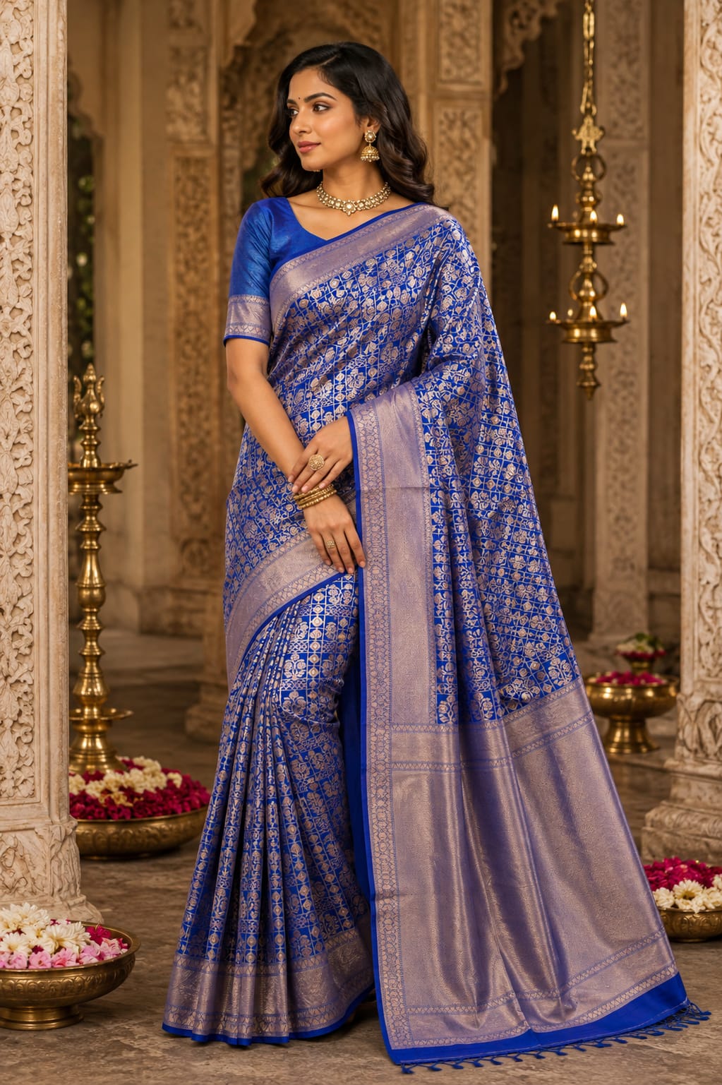 Royal Blue  Banarasi Pure Katan Jangla Silk Saree