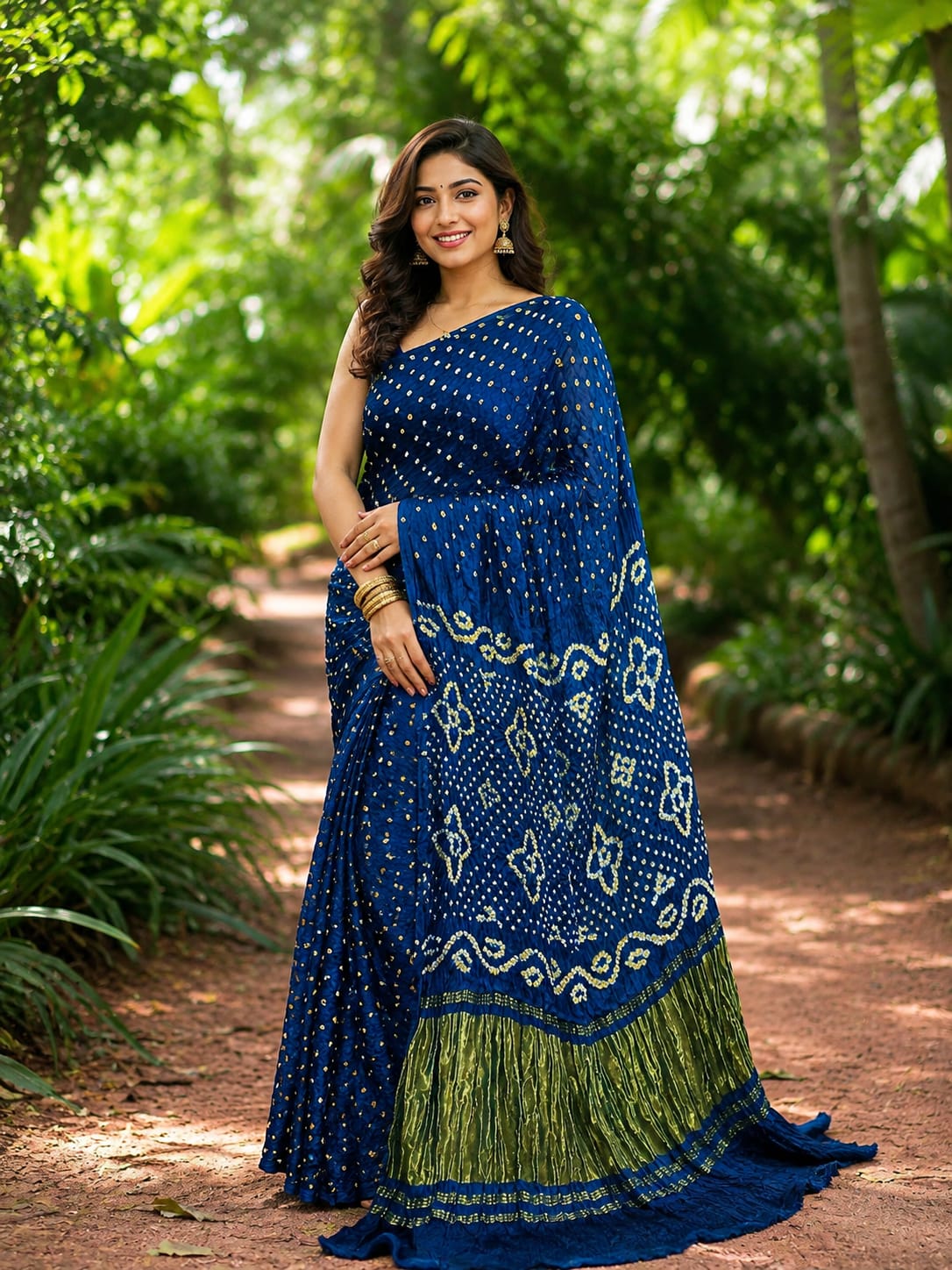 Modal Silk Bandhani Saree - Bright Blue In Bandhej with Lagdi Patta Zari Pallu