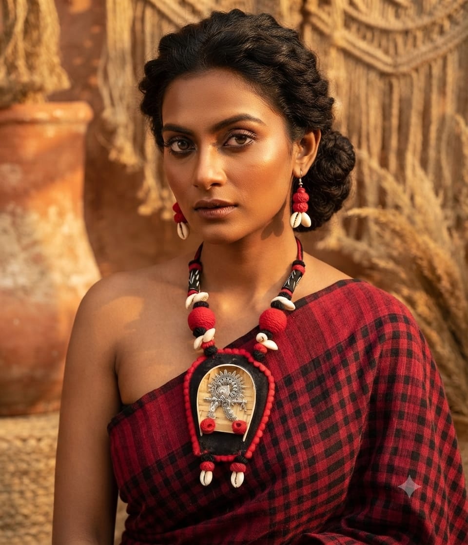 Krishna Theme Boho style Necklace with matching earrings and cowrie shells 
