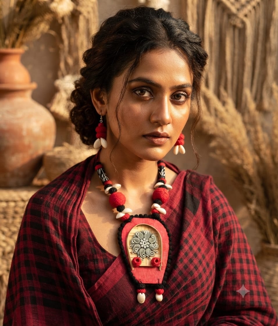 Krishna Theme Boho style Necklace with matching earrings and cowrie shells 