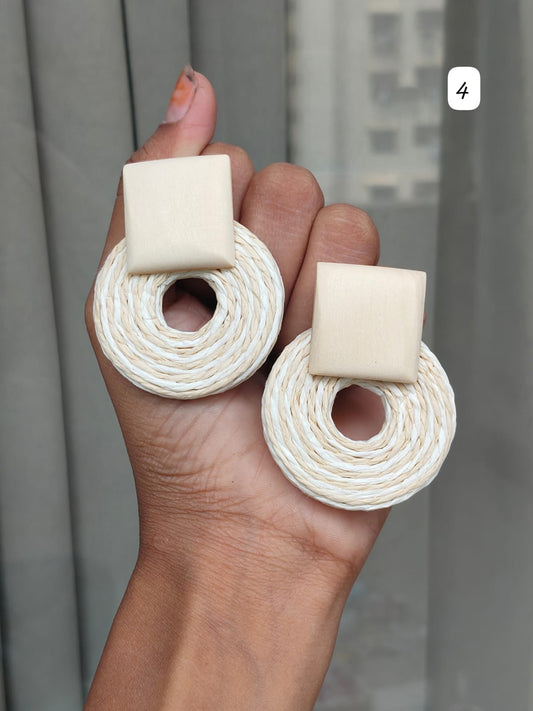 Handcrafted Off-White Round shape beautiful jute earrings