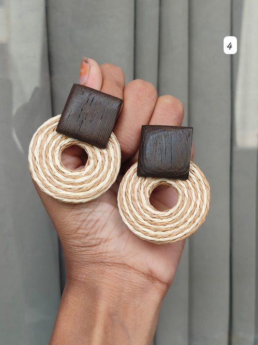 Handcrafted Beige and Round shape  beautiful jute earrings