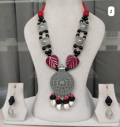 Handcrafted beautiful boho style long necklace set with earrings 