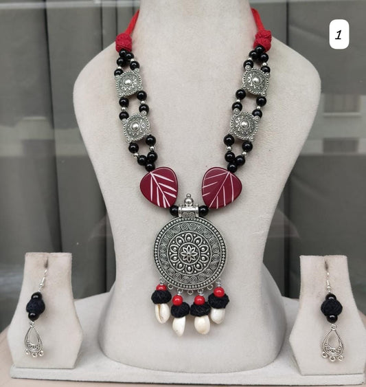 Handcrafted beautiful boho style long necklace set with earrings 