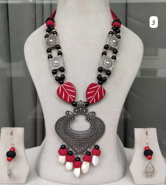 Handcrafted beautiful boho style long necklace set with earrings 