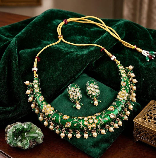 Kundan Rajwadi Hasli Maroon Necklace Set with Matching Earrings