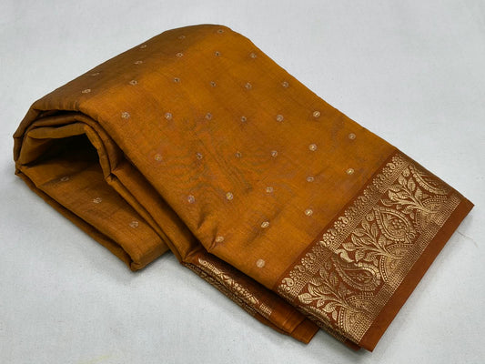Semi Tussar Silk Saree with Aunty GoldZari Bootis & Paisley Border