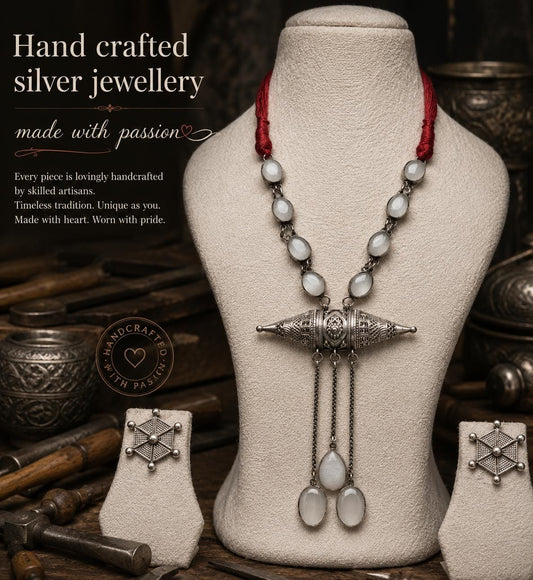 Beautiful Amrapali Tribal Jewellery Set with Matching Earrings with Pink Stone Strands & Drop