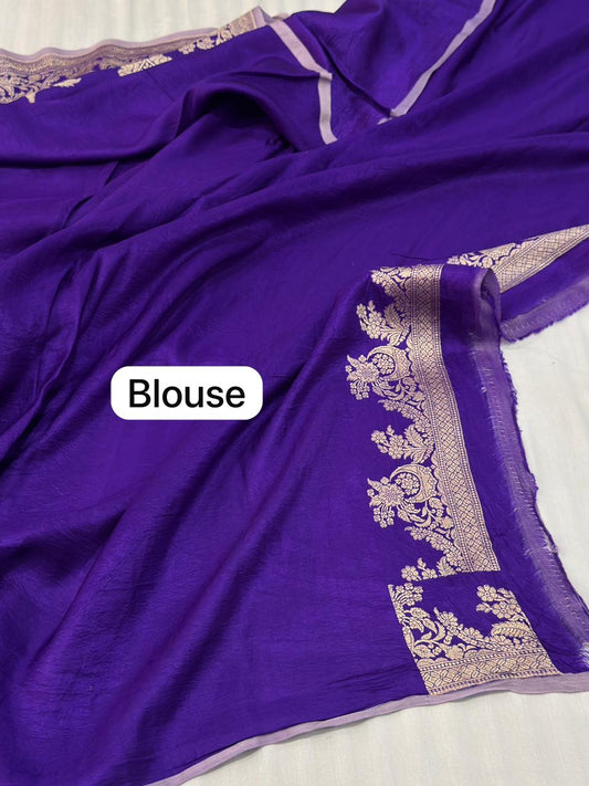 Handloom Banarasi Pure Mashru Silk Saree in Purple – Pure Reshami Zari Brocade