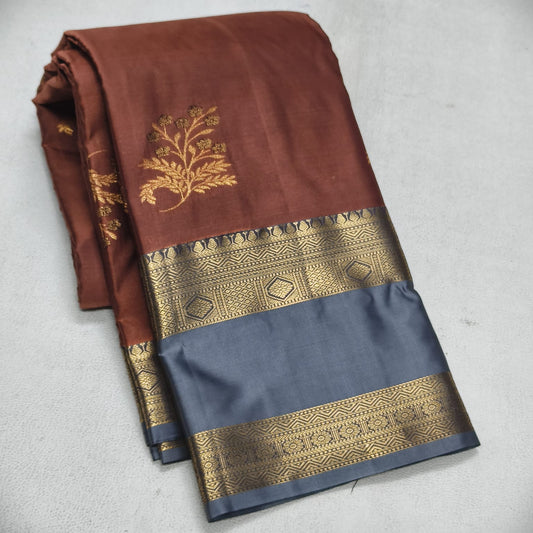 Elegant Brown Semi Silk Saree with Grey Contrast Bentex Zari Border