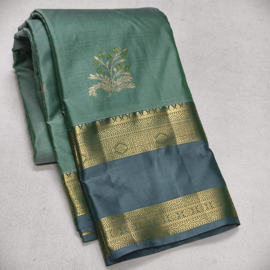 Elegant Sea Green Semi Silk Saree with Teal Blue Contrast Bentex Zari Border