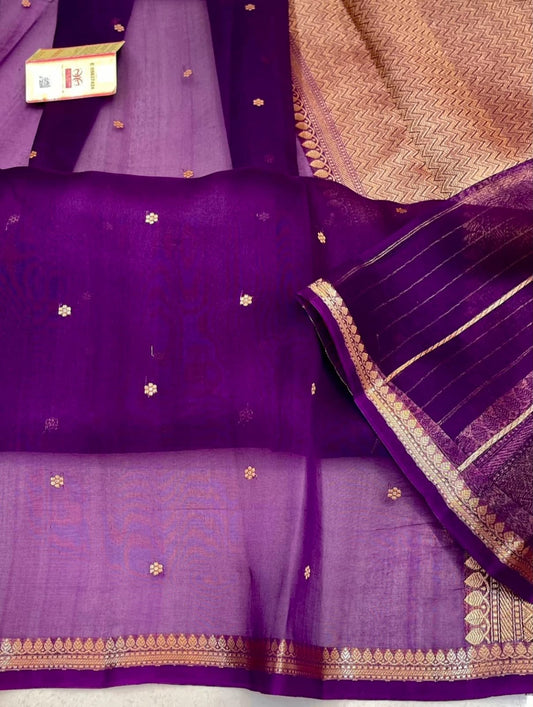 Handloom Banarasi Kora Silk Saree Deep Royal Purple with Antique Kaduwa Zari Weave