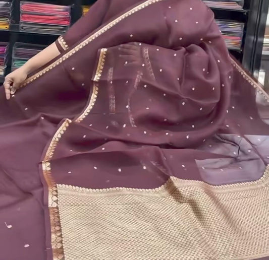 Handloom Banarasi Kora Silk Saree Mauve with Antique Kaduwa Zari Weave