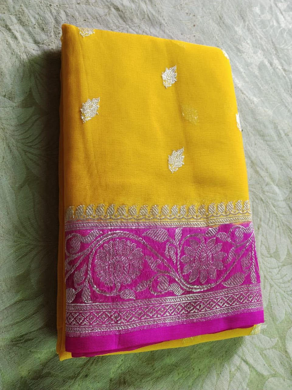 Handloom Banarasi Pure Khaddi Chiffon Saree – Aqua Turquoise Blue & Royal Blue Gradient with Silver Zari Weave