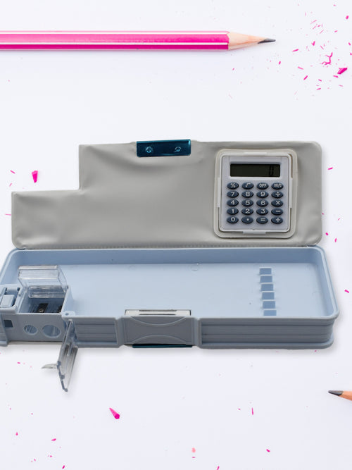4570 Double Sided Magnetic Geometry Box Pencil Box With Calculator And Sharpener For Boys Art Plastic Pencil Box  For Girls And Boys