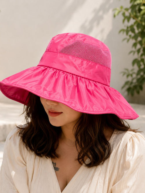Women’s Wide Brim Sun Protection Hat with Open Top & Mesh Design (Random Color 1 PC)