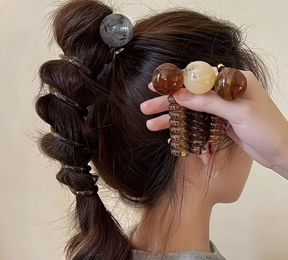 Round Bead Telephone Cord Hair Ties (Pack of 2)