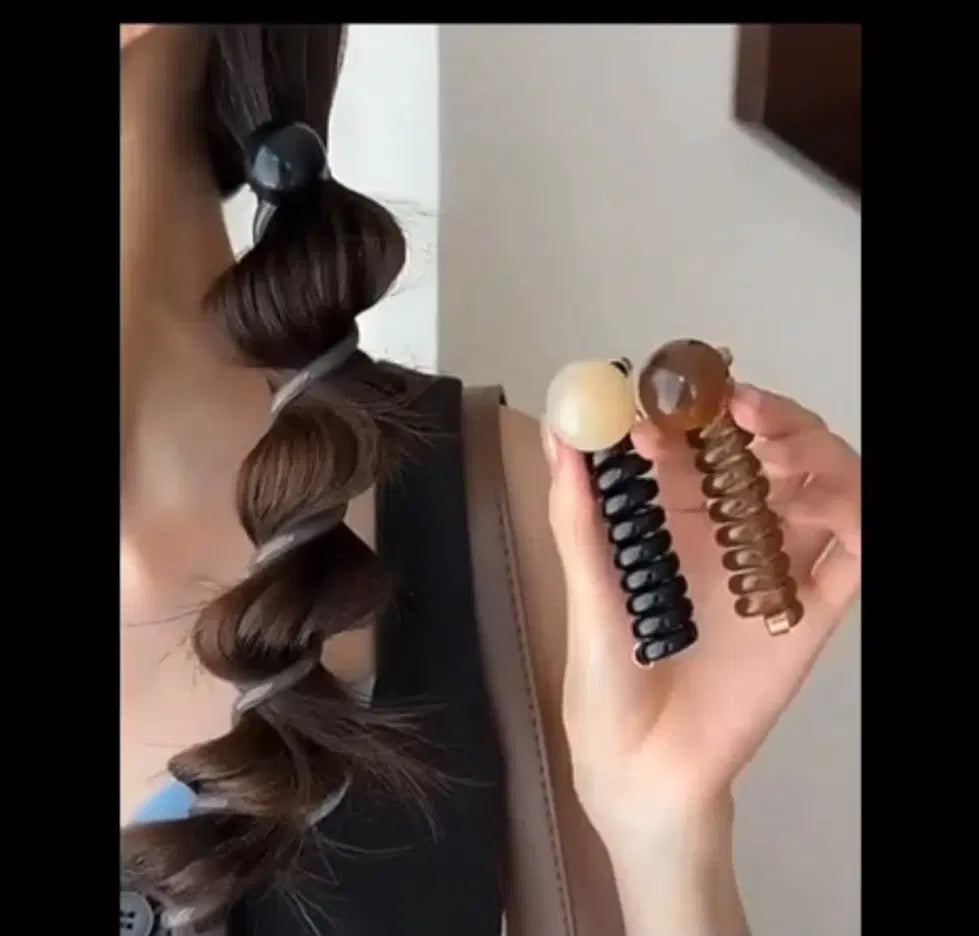 Round Bead Telephone Cord Hair Ties (Pack of 2)