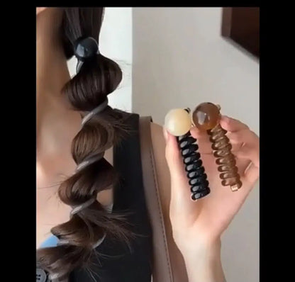 Round Bead Telephone Cord Hair Ties (Pack of 2)