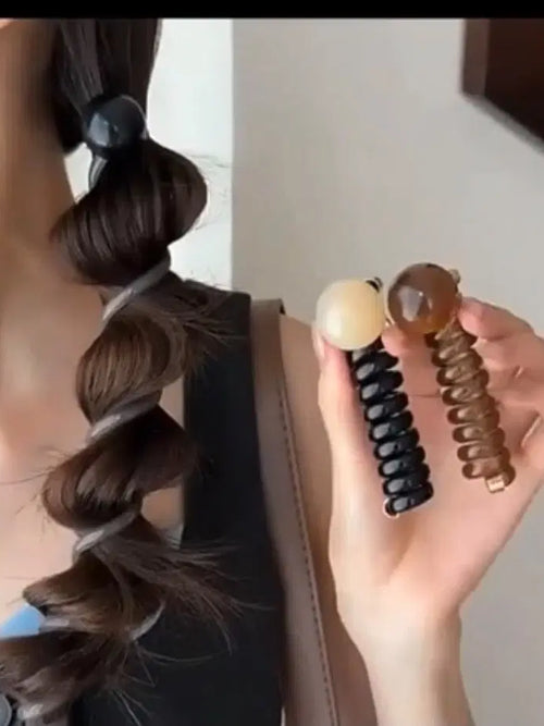Round Bead Telephone Cord Hair Ties (Pack of 2)
