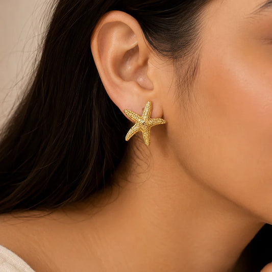 Korean Style Gold-Plated Stainless Steel Starfish Stud Earrings